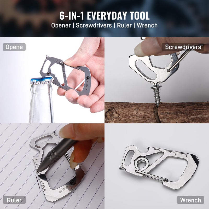 TACRAY Compact Carabiner Keychain Clip, Titanium EDC key holder, Anti-Lost Keychain Hook, Multi-tool Bottle Opener Keychain, Quick Released Backpack Clasp - Image 3